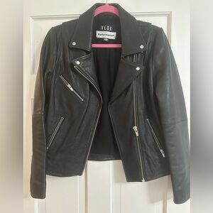 Reformation X Veda Classic Black Leather Motorcycle Jacket. Size Small.